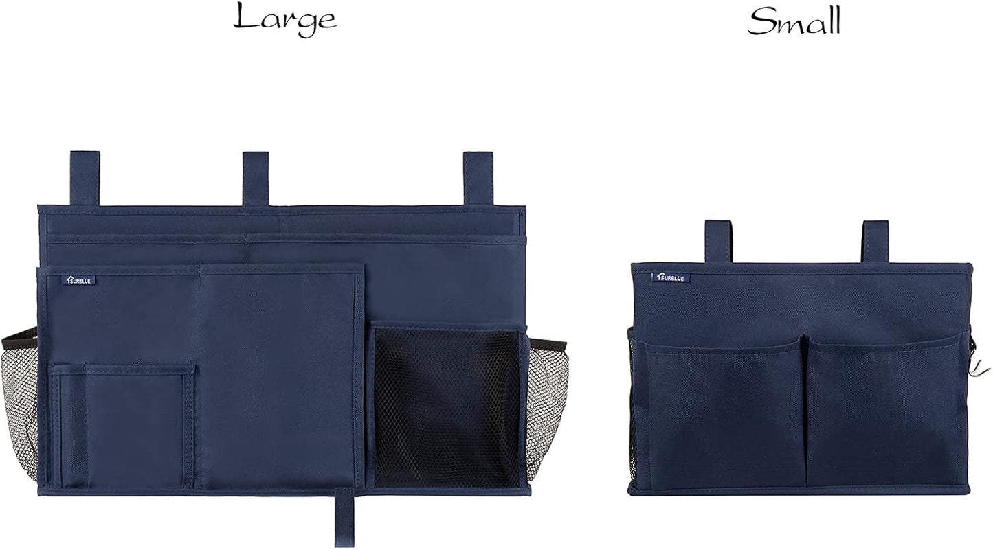Surblue Bedside Caddy Hanging Organizer Storage Bag Pocket for Bunk, Hospital, College Dorm Rooms, Baby Bed Rails, Camp - 4 Pockets, 2 Hooks (Blue)
