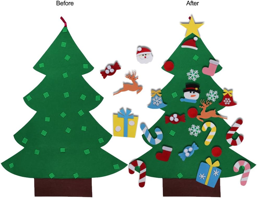 AerWo DIY Felt Christmas Tree Set + 26pcs Detachable Ornaments, Kids Wall Hanging Xmas Gifts for Christmas Decorations