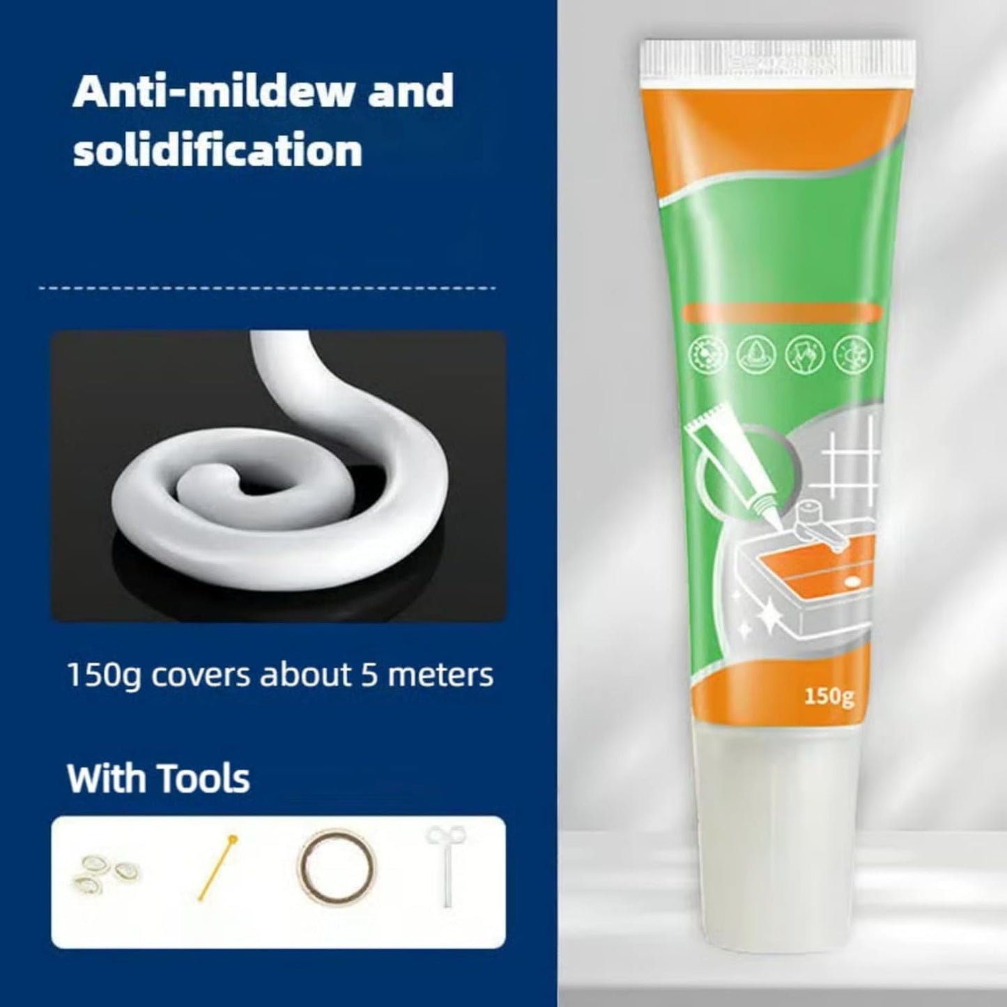 Waterproof White Grout Repair Kit, Grout Pen for Shower Tile, Grout Filler Repair, Squeeze Tube White Caulk, Waterproof & Moisture-Resistant, for Kitchen Bathroom (2)