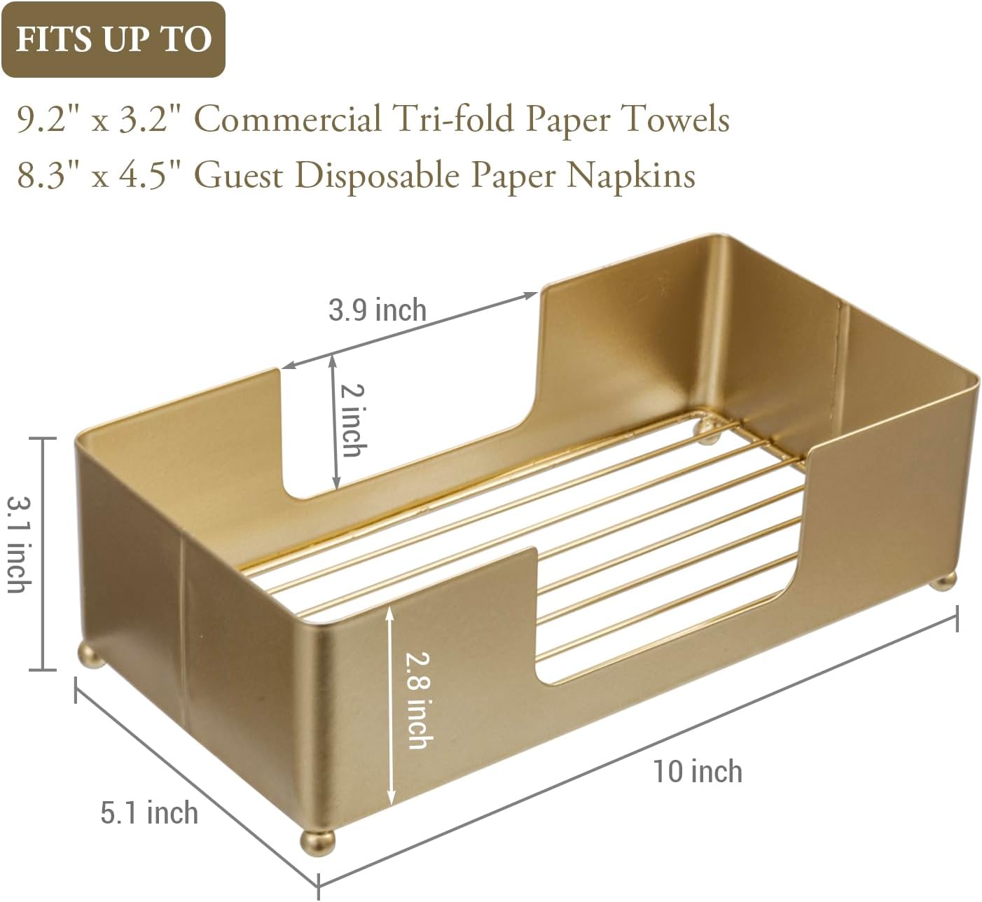 MyGift Paper Towel Holder Modern Gold-Tone Metal Tabletop Folded Paper Hand Towel Holder for Guest Bathroom, Commercial Countertop Tissue Paper Dispenser Tray for Trfold, C-Fold, Z-Fold