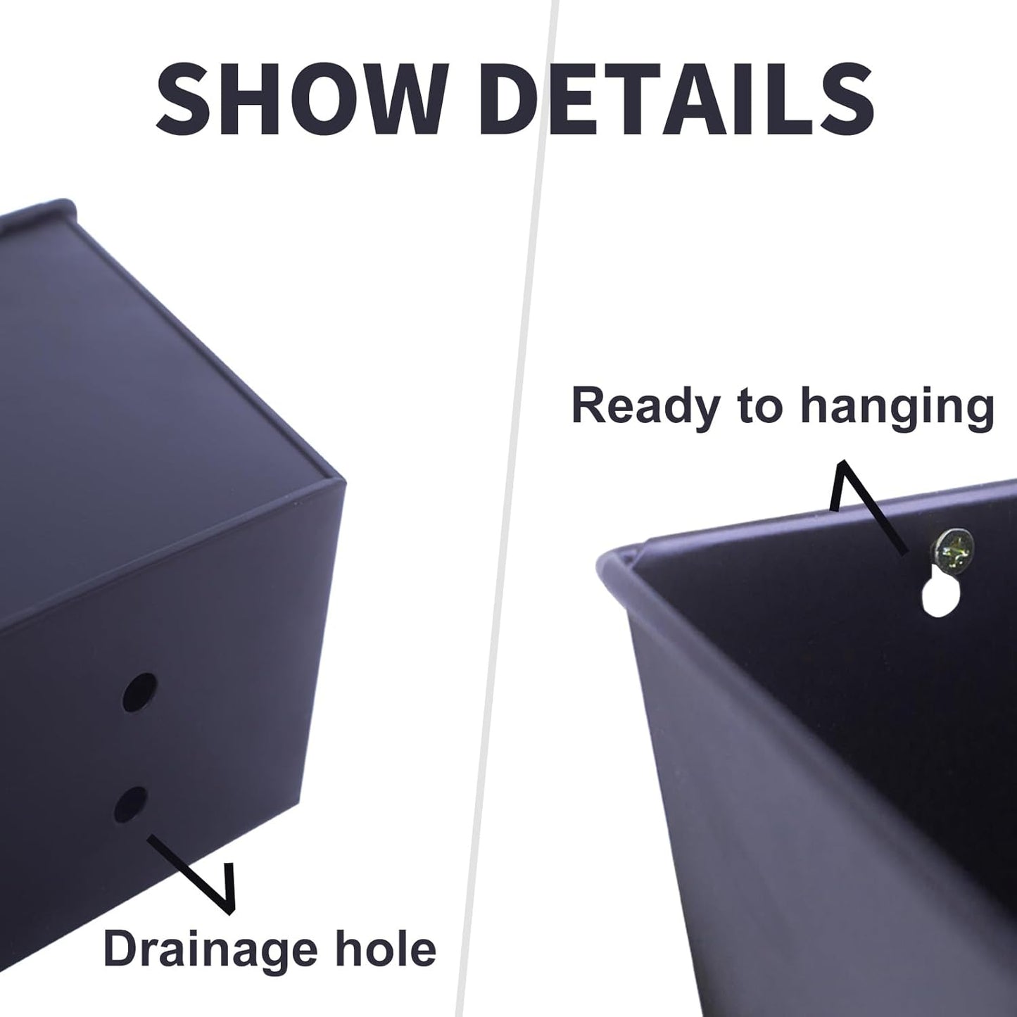 Wall Hanging Planters for Outdoor Plants 16 Inch Large Metal Fence Pots with Hooks for Outside Garden Balcony Plants 3PCS（Black）