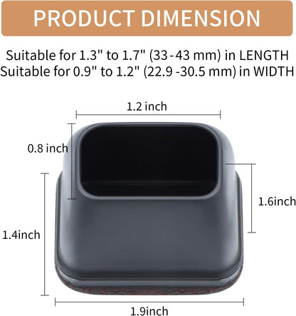 Ezprotekt 8 Pcs Rectangle Black Silicone Chair Leg Floor Protectors with Felt, Rectangle Chair Leg Caps, Furniture Leg Covers Cups for Chair Table Desk (Fit L :1.3-1.7", W: 0.9-1.2")
