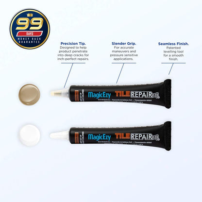 MagicEzy Tile Repairezy - (Beige/White Kit) Ceramic Floor Tile Repair Kit - Super Strong Tile Gap Filler - Fix Cracks, Chips, Holes Fast.