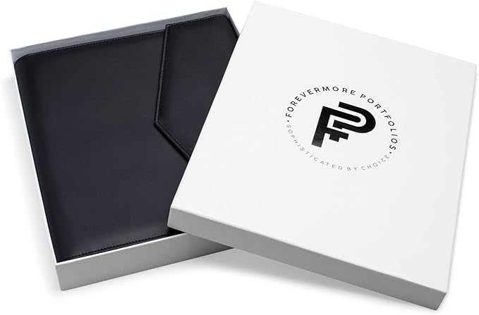 FOREVERMORE PORTFOLIOS Padfolio Binder Organizer for Women | Faux Leather Portfolio Folder for Resume, Documents, Notebook, Tablet and Business Cards | Notepad Included - Black