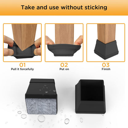 16 PCS Square Chair Leg Floor Protector, Silicone Chair Leg Cover, Furniture Leg Protectors with Felt, Mobile Table Leg Pad, Protect The Floor from Scratches.2 in Black.