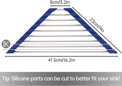 Tomorotec Triangle Roll-Up Dish Drying Rack for Sink Corner Small Foldable Stainless Steel Over The Sink Multipurpose Kitchen Drainer Caddy Organizer Storage Shelf Holder (Deep Blue)