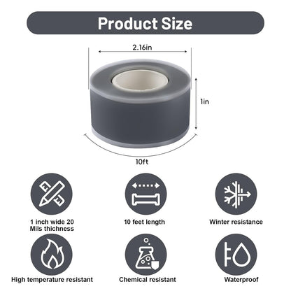 Self Fusing Silicone Tape 2 Rolls 1 in x 10' Grey Waterproof Rescue Tape Rubber Leak Silicone Self-amalgamating Tape for Plumbing, Sealing Pipes, Hose Repair, Outdoor Coax and Tool Fixation