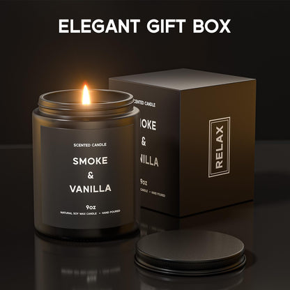 Smoke ＆ Vanilla Candle, 9oz Scented Candle for Men, Scented Candles for Home, Gifts for Men, Personalized Blessing Minimalist Men's Gifts