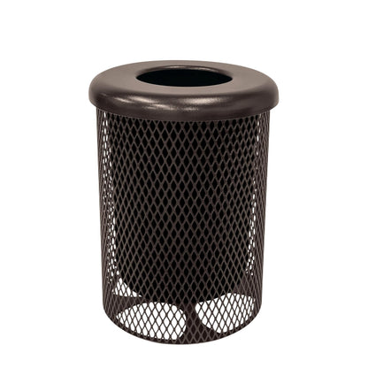 COATEDOUTDOORFURNITURE RFT-BRW Heavy Duty 32 Gallon Round Trash Receptacle, Liner Included, Brown with Flat Top Lid, Made in America