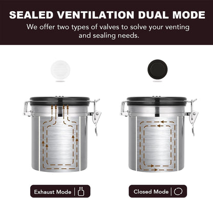 ShanSon Coffee Canister Airtight Coffee Container Stainless Steel Coffee Bean Storage Container with Scoop Coffee Canister for Beans Grounds Sugar Flour Tea Cereal,16OZ,Silver