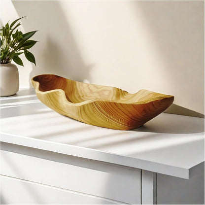 ZOY&TORA Large Handmade Decorative Wooden Dough Bowl, Natural Wood Grain Finish,Kitchen Coffee Dining Table Centerpiece Decor Tray,Farmhouse Style,driftwood bowls