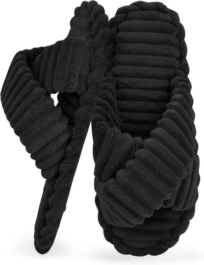 ZOORON Women's Cozy Slippers Crossbands & Durable Foam - Soft Plush Lined Non-Slip Indoor Outdoor Open Toe Shoes Trendy Gift