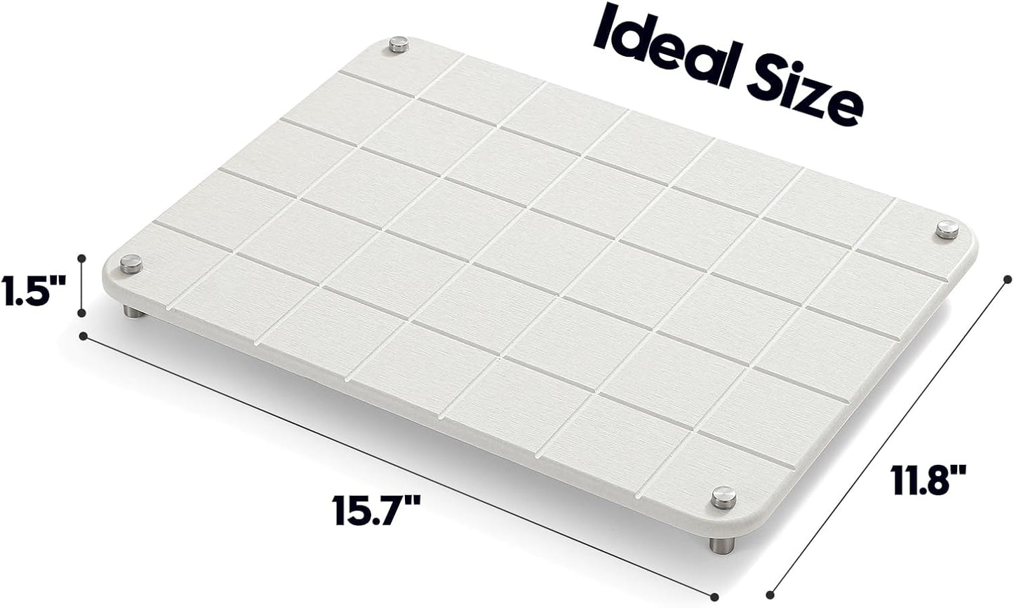 Stone Dish Drying Mat for Kitchen Counter, Water Absorbing Bathroom Tray Sink Organizer, Diatomaceous Earth Countertop Dish Rack Riser Sponge Holder Soap Dish, Gray Beige, 16" x 12"