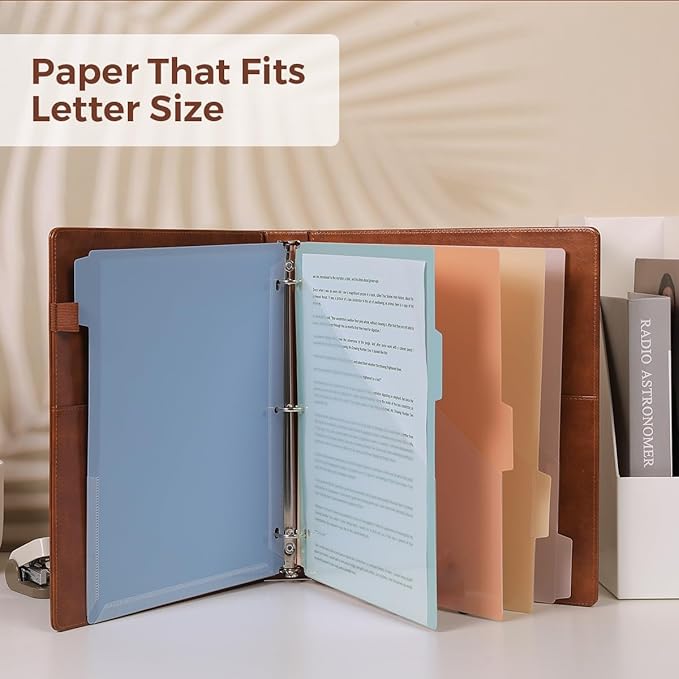 SKYDUE 3 Ring Binder with Clipboard,1 Inch Binder, 13.2" × 10.2" PU Clipboard Binder with Notepad & 5 Dividers with 5 Pockets, Labels, Clipboard Folder Great for School Office(Fit Letter Sized Paper)