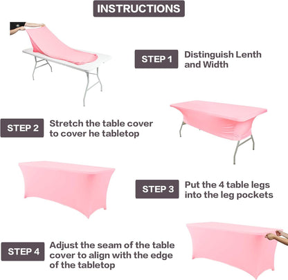 IVAPUPU 6FT Table Cloth for Rectangular Fitted Events Stretch Pink Table Covers Washable Cover Spandex Tablecloth Protector for Party, Wedding, Cocktail, Banquet, Festival