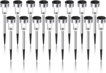 Solar Lights Outdoor Waterproof, Stainless Steel LED Landscape Lighting, Solar Garden Lights Solar Powered, Outdoor Solar Lights for Yard, Pathway, Walkway, Patio , Lawn - 16 Pack ( Cold White )