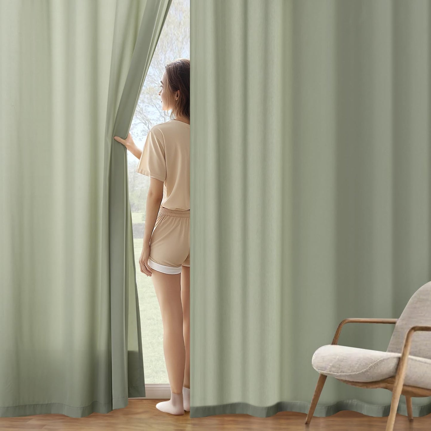 MIULEE Sage Green Privacy Sheer Curtains That Let Light in 63 Inches Long Non-See-Through Semi Sheer Curtain Light Filtering Window Curtains Drapes for Living Room Bedroom 2 Panels Set 42 X 63