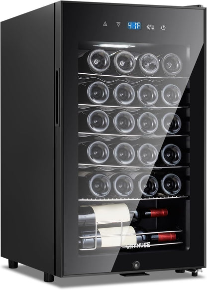 24 Bottle Compressor Wine Cooler Refrigerator with Lock, Freestanding Wine Fridge, 41°F-64°F Digital Temperature Control, Large Wine Cellar for Red, White, Champagne, and Sparkling Wine – Black