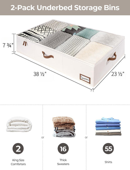StorageWorks 117L Under Bed Storage Containers with Handles and Label Holder, 2 Pack Ultra-thick Fabric Underbed Bins, Closet Organizer for Clothes, Blankets, Sweater