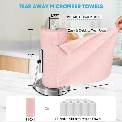 AIDEA Microfiber Cleaning Cloth 165 Sheets 3 Roll, Pink, Microfiber Towels for Cars, Shop Towels, Shop Rags Washable,Cleaning Rags Reusable Paper Towels for Automotive, Workshops, House,11×9"