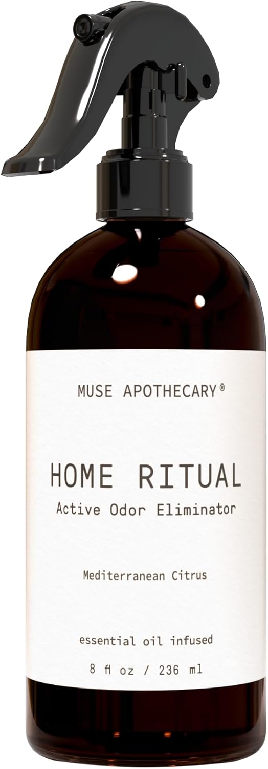 Muse Apothecary Home Ritual Active Odor Eliminator Spray - Furniture Deodorizer Spray & Bathroom Odor Eliminator for Home - Essential Oil Air Freshener - 8oz, Mediterranean Citrus