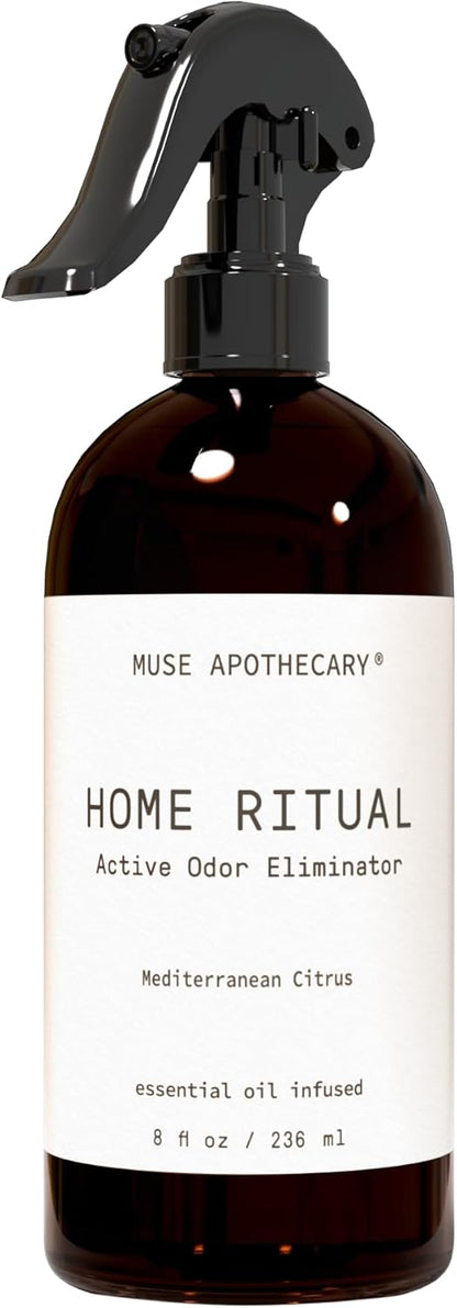 Muse Apothecary Home Ritual Active Odor Eliminator Spray - Furniture Deodorizer Spray & Bathroom Odor Eliminator for Home - Essential Oil Air Freshener - 8oz, Mediterranean Citrus