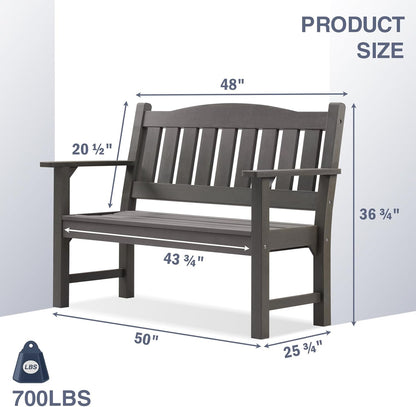 Psilvam 2-Person Outdoor Memorial Bench, All-Weather Poly Lumber Garden Bench, Rot-Resistant Outdoor Patio Bench for Park,Porch,and Church(Grey)