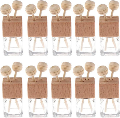 10 Pack,8ml Clear Glass Car Air Freshener Perfume Clip Diffuser,Empty Essential Oil Perfume Vials Diffuser Vent Outlet,Thick Glass Ornament With Wooden Caps,FREE Funnel,Dropper