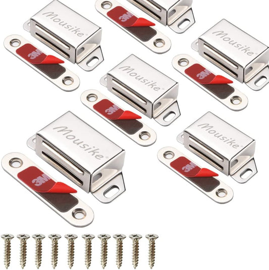 Mousike Cabinet Magnets 30lb Stainless Steel Magnetic Door Catch with Strong Magnetic for Kitchen Cupboard Wardrobe Closet Cabinet Door Drawer Latch(2.1"(Silver 6 Pack))