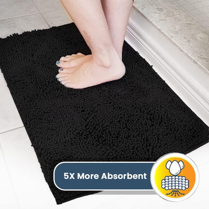 Muddy Mat® 4-Piece Black Medium 30"X19" AS-SEEN-ON-TV Highly Absorbent Microfiber Door Mat, Bath Mat and Pet Rug, Non Slip Thick Washable, Soft Chenille for Kitchen Bathroom Bedroom Indoor and Outdoor
