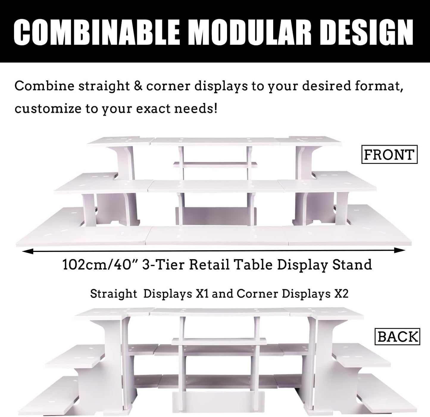 WANLIAN 3-Tier Corner Retail Table Display Stand, Portable Display Rack Shelves for Vendors, Craft Shows, Farmers Market, Pop Up Shop Countertop White Risers for Display, Soap, Candles, Tumblers