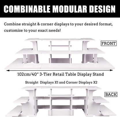 WANLIAN 3-Tier Corner Retail Table Display Stand, Portable Display Rack Shelves for Vendors, Craft Shows, Farmers Market, Pop Up Shop Countertop White Risers for Display, Soap, Candles, Tumblers