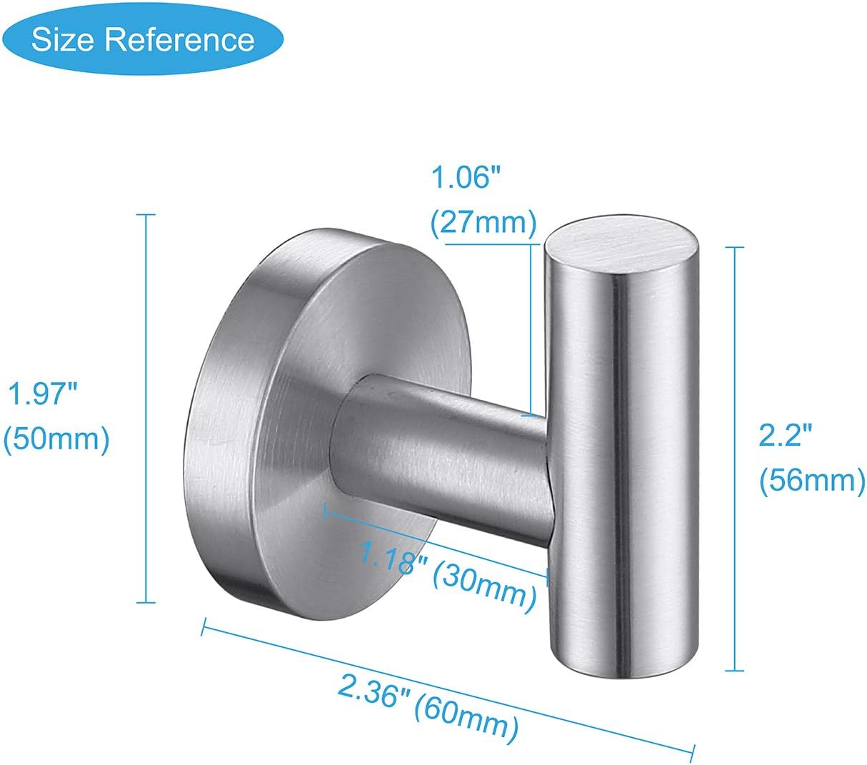 TASTOS Bathroom Towel Hooks Brushed Nickel, 2 Pack Stainless Steel Robe Coat and Clothes Hook, Heavy Duty Wall Hook for Bathroom & Kitchen, Modern Round Style Screw Wall Mounted