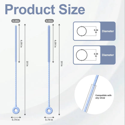 YOTIME Silicone Straw Cleaner Brush, 2 Pcs Reusable Straw Brush(6mm+9mm) for Cleaning Narrow & Wide Straws, Tumblers, Blue