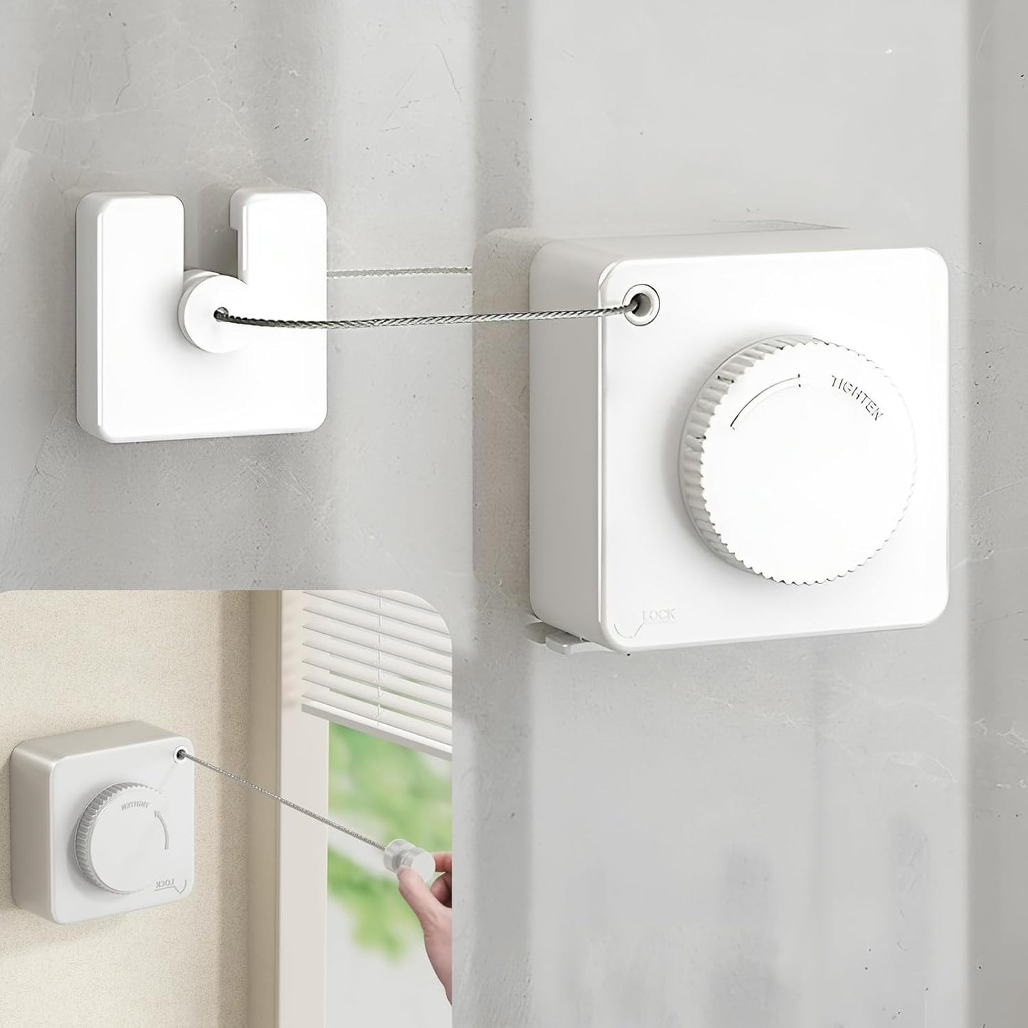 13.8ft(4.2M) Retractable Clothesline, Non-sag Clothesline, Indoor & Outdoor Heavy Duty Retractable Clothesline, Wall Mounted Stainless Steel Washing Line (White)