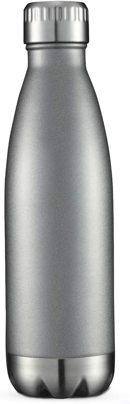 HASLE OUTFITTERS 17oz Stainless Steel Water Bottles, Vacuum Insulated Water Bottles Double Walled Reusable Metal Sports Water Bottles Keep Drinks Hot and Cold, Gray, 1Pack