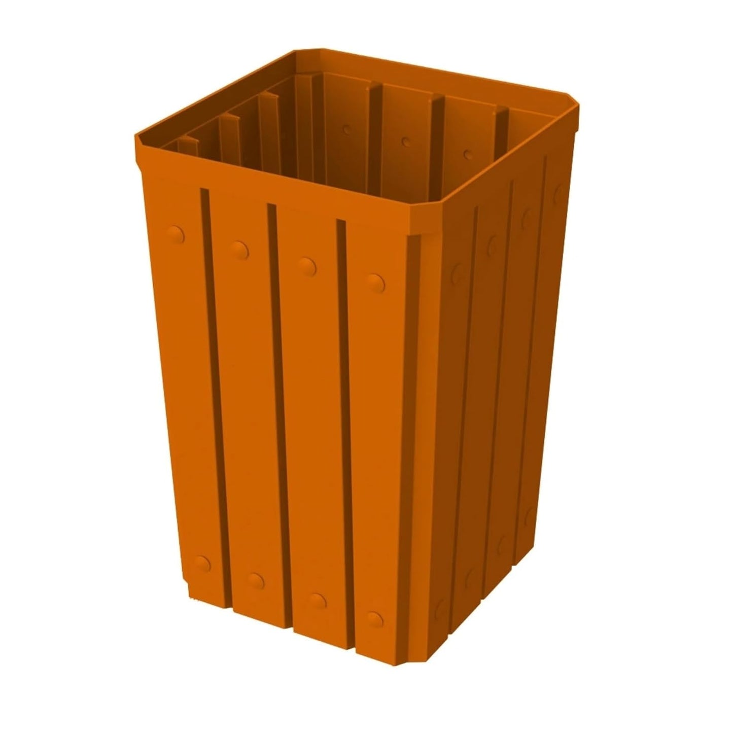 32 Gallon Square Slatted 100% Recycled Plastic Heavy-Duty Commercial Outdoor or Indoor Trash Can with Push Top Lid | Great for Schools and Businesses - Orange