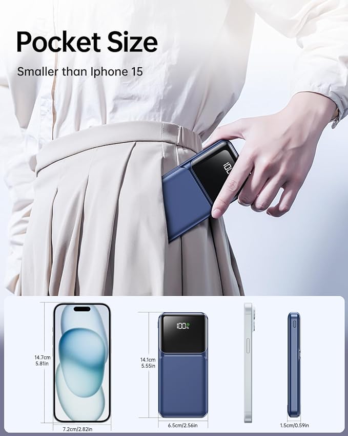 Portable Charger with Built in Cable 10000mah USB C Power Bank Fast Charging Travel Essential Battery Pack for iPhone Samsung Android iPad etc