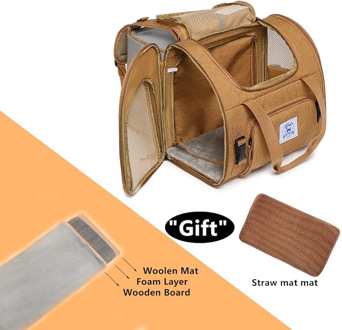 Pet Backpack Carrier for Small Dogs Medium,Large Cats, Puppies,Breathable and Collapsible Design, Portable Travel Bag for Bearded Dragon,Rabbit Cage (Brown +Two-Shoulder, Large)