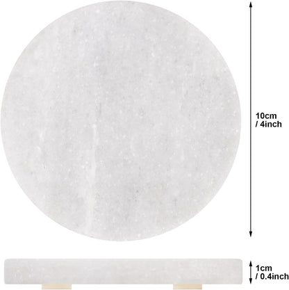 White Marble Coasters with Bling Particles, Set of 4 - Natural Marble Stone Drink Coaster with Protective Silicone Feet, 4 inch Diameter, 0.4 inch Thick - Heat-Resistant Coasters for Coffee Table