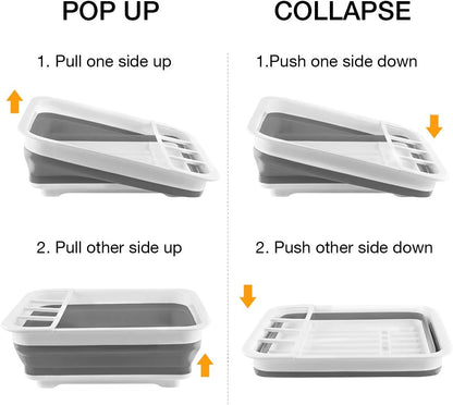 THANSTAR Collapsible Dish Drying Rack Portable Dinnerware Drainer Organizer for Kitchen RV Campers Travel Trailer Space Saving Kitchen Storage Tray