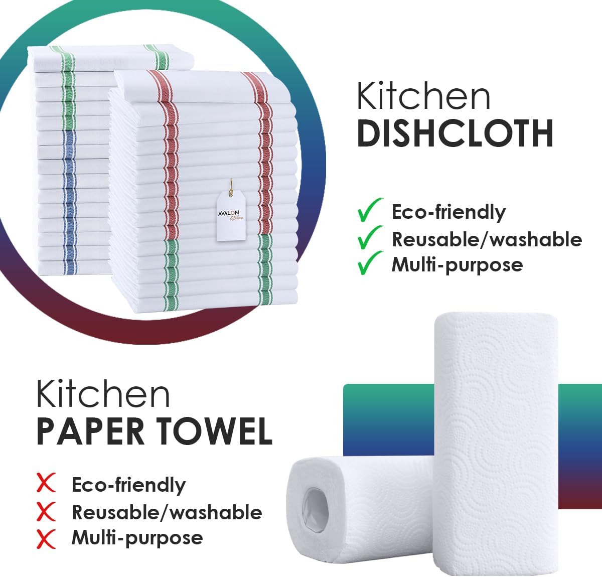 Dish Towels Set (Value Pack of 30) Size 15x25 Inch, 100% Cotton Soft & Absorbent Linen Kitchen Towels, Tea Towel, Reusable Cleaning Cloths for Household Cleaning (Multi)