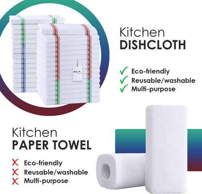 Dish Towels Set (Value Pack of 30) Size 15x25 Inch, 100% Cotton Soft & Absorbent Linen Kitchen Towels, Tea Towel, Reusable Cleaning Cloths for Household Cleaning (Multi)
