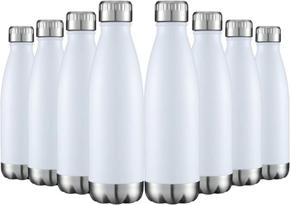 HASLE OUTFITTERS 17oz Stainless Steel Water Bottles Bulk, Vacuum Insulated Water Bottles Double Walled Powder Coated Reusable Metal Sports Water Bottles Keep Drinks Hot and Cold, White, 8Packs