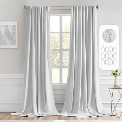 MIULEE Back Tab Light Blocking Curtains 96 Inch Long 2 Panels Set for Living Room Bedroom, Greyish White Rod Pocket/Pinch Pleated Thermal Insulated Room Darkening Floor to Ceiling Blackout Drapes
