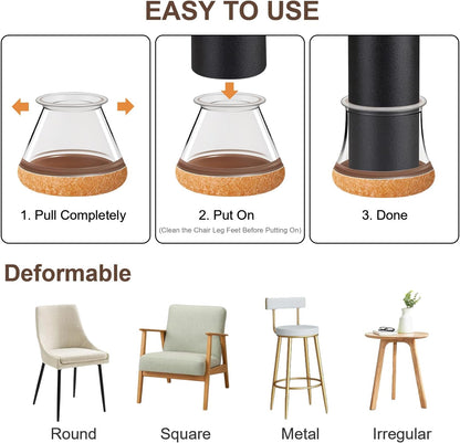 OCONDA 20 Pcs Chair Leg Floor Protectors for Hardwood Floors, Clear Rubber Furniture Sliders with Felt, Silicone Furniture Leg Caps Covers, Fit Round Diameter (0.8''-1.2'')