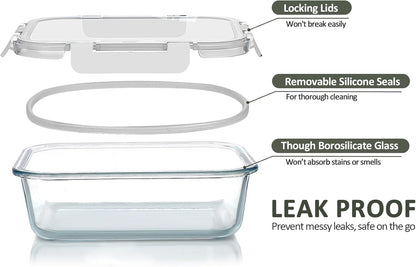 [80 oz & 36 oz]Extra Large Glass Food Storage/Baking Containers Set with Lids, 2 Pack 80 oz(10 cup)&2 Pack 36 oz (4.5 cup)Airtight Glass Container,Microwave,Oven,Freezer and Dishwasher, White