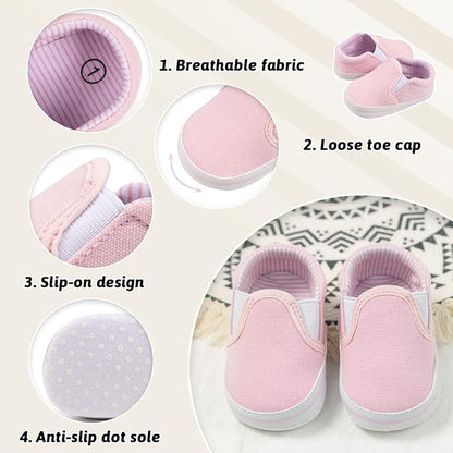 Morbido Infant Baby Boys Girls Canvas Sneaker Toddler Slip On Anti Skid Newborn First Walkers Candy Shoes for 0-18 Months