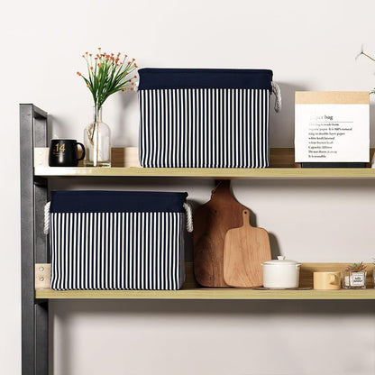 TcaFmac Organization and Storage Basket for Shelves - Large 2 Pack 16x12x12 inch Fabric Storage Cubes, Collapsible Storage Bins for Gift Closet Cloth Toy Books Kids (Navy Patchwork)