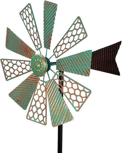 Viveta Wind Spinners Outdoor,13”Kinetic Wind Spinner Metal Vintage Windmill for Outdoor Garden Patio Yard Decor,Green